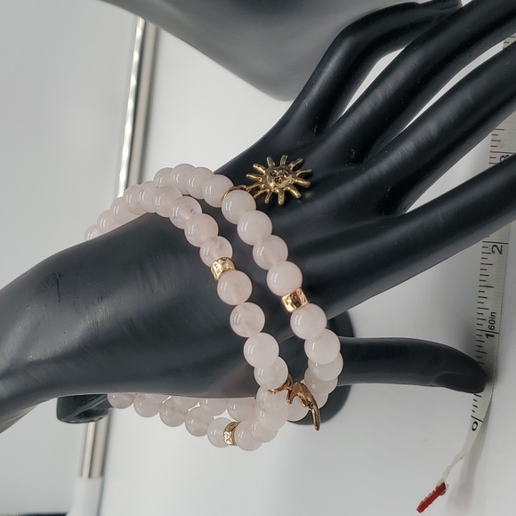 NEW Handmade 2pc Set Of Rose Quartz Sun And Moon. - Picture 2 of 6